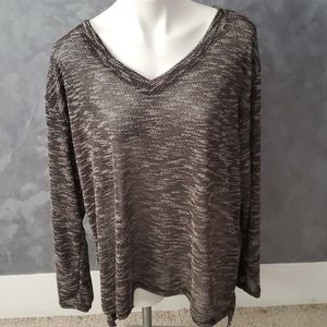 Nic & Lulu Sheer Oversized V-Neck Shirt Sz LG